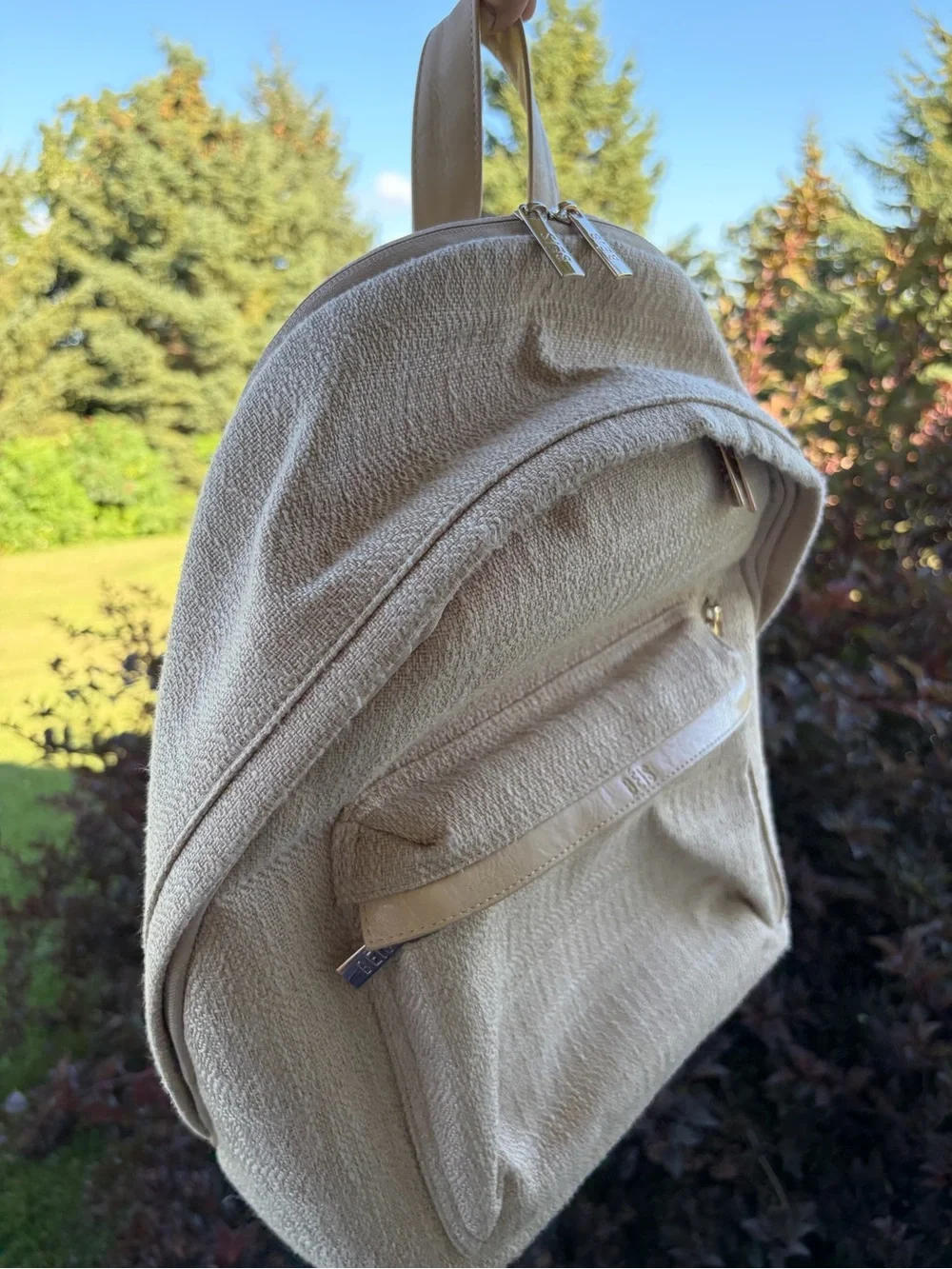 Beis textured small canvas backpack tan cream